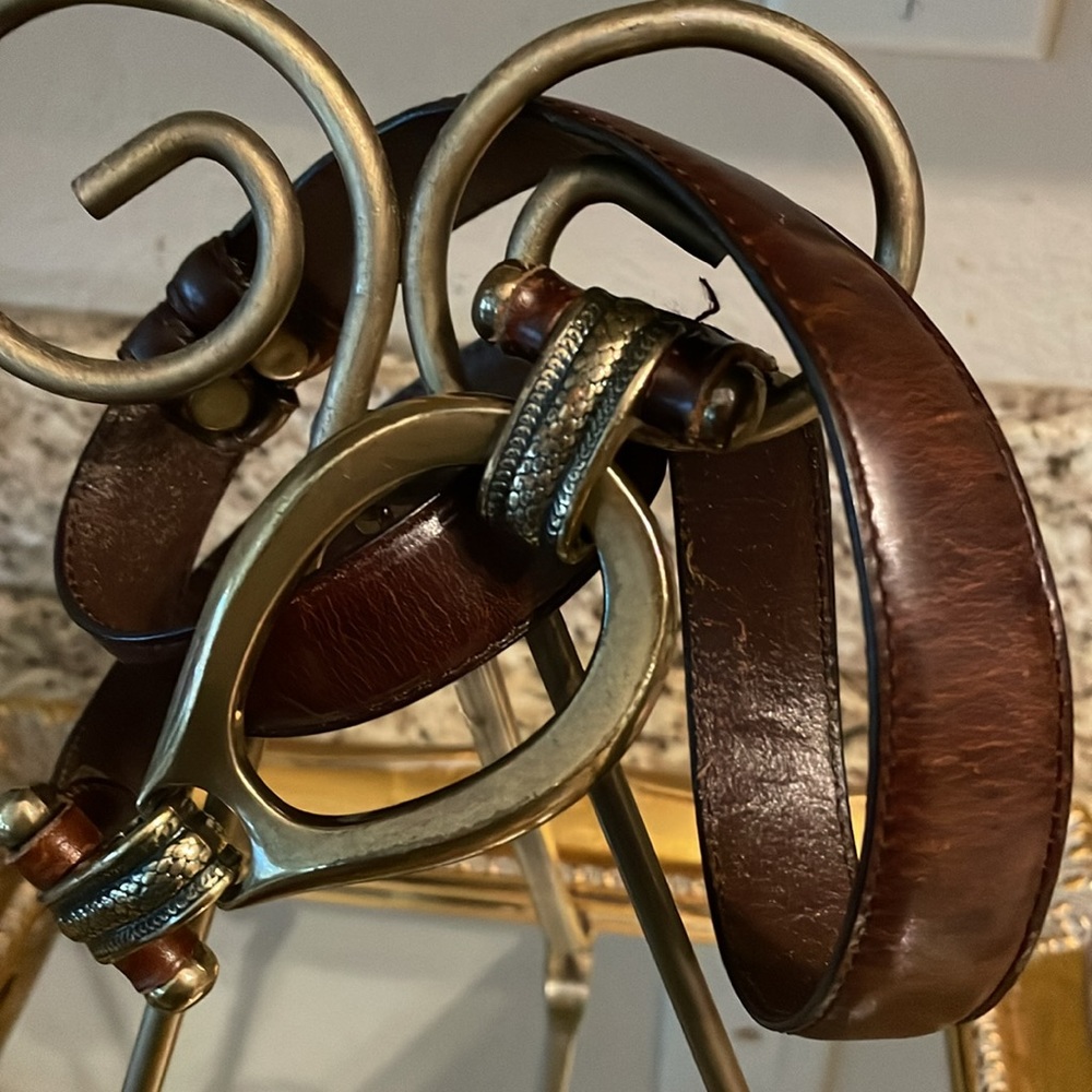 Unique Brass and Brown Leather Belt Adjustable - Picture 3 of 7